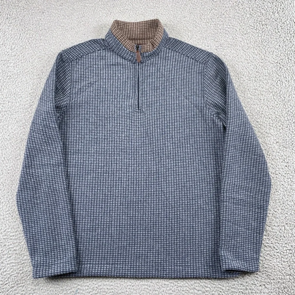 Johnston & Murphy Pullover Mens M Blue Waffle Knit 1/4 Zip Mock Neck Textured